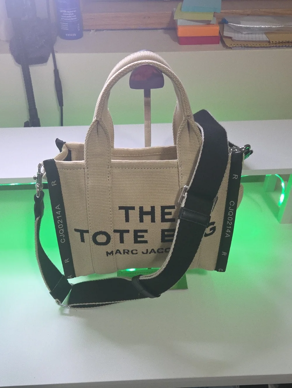 Marc Jacobs Beige Canvas The Tote Bag Small with Black Strap